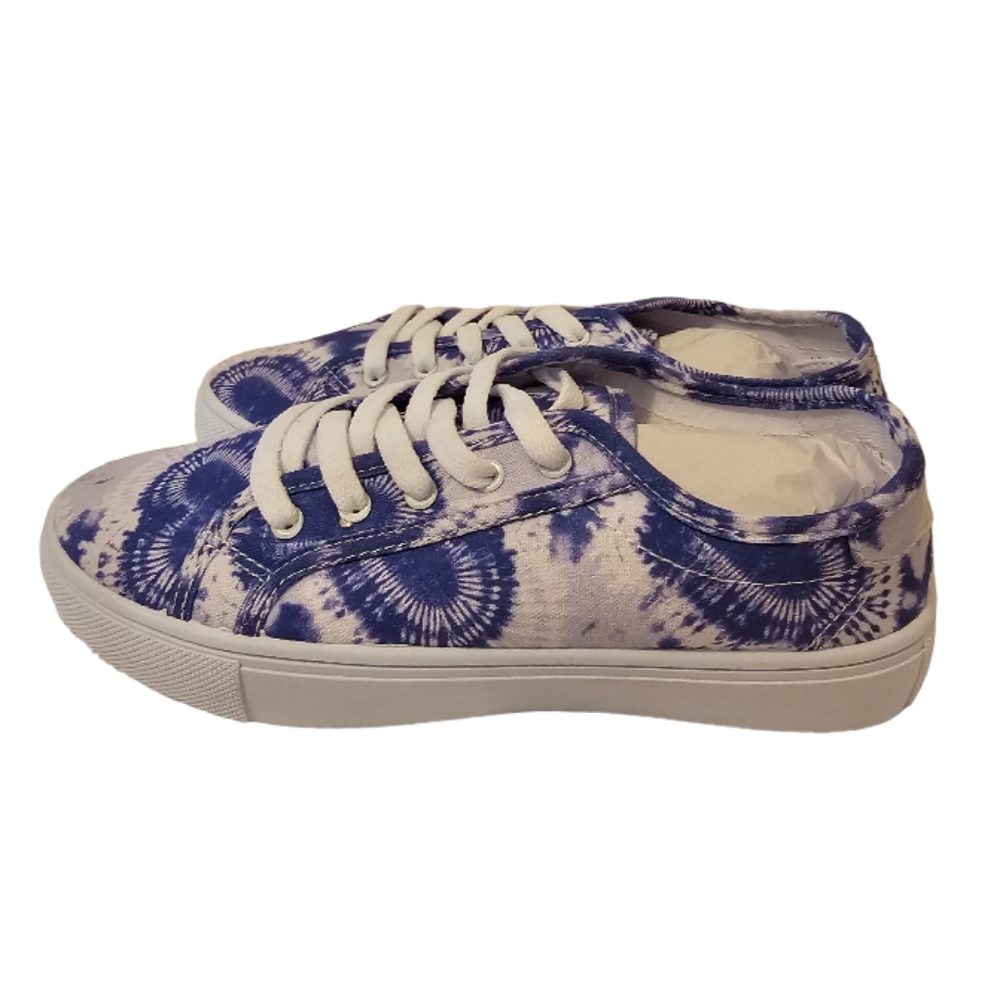 Blue and White ASOS Design Women's Dizzy Heart Tie Dye Lace Up Sneakers - Picture 7 of 14